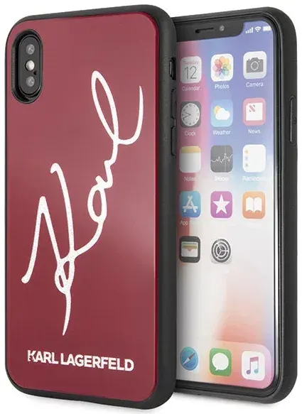 Karl Lagerfeld iPhone X/Xs piros kemény tok Signature Glitter – termékfotó