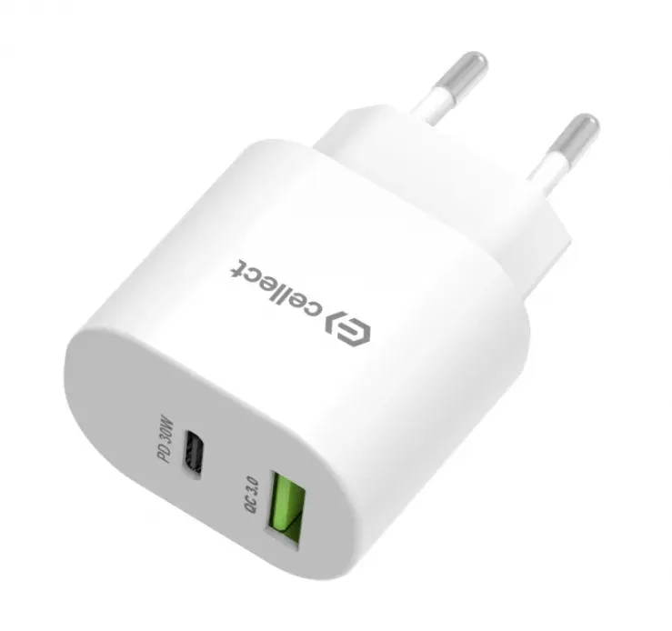 Cellect 30W hálózati gyorstöltő adapter, Fehér – termékfotó